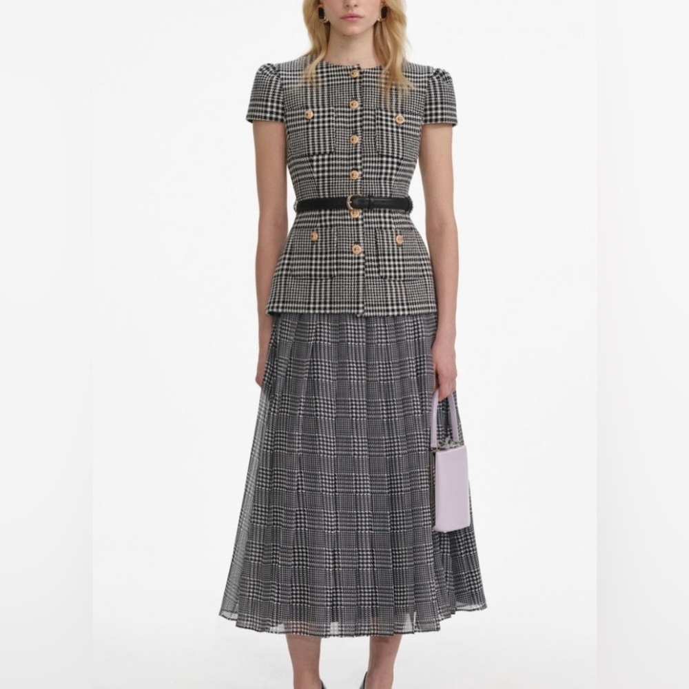 Self-Portrait Houndstooth Tailored Midi Dress